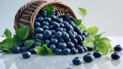 Poster - Fresh Blueberries with Foliage in a Summer Garden Scene