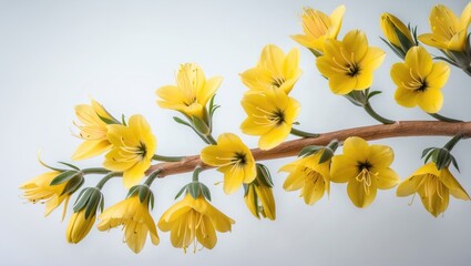 Poster - Yellow Peach Apricot blossom flower positioned against a white background.
