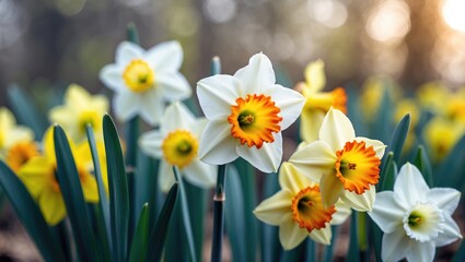 Aufkleber - Yellow and white daffodils blooming beautifully