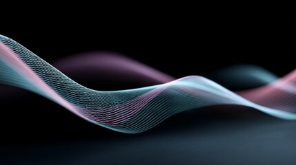 Fototapete - This wide-angle shot showcases a vibrant holographic interface featuring flowing violet and cyan data streams against a smooth black cosmic background