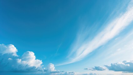 Poster - High-angle shot of a clean, blue sky on a sunny day with soft clouds and bright atmosphere