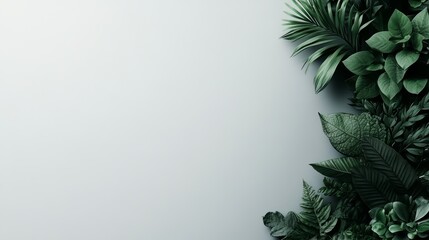 Poster - White background with green leaves surrounding it. The leaves are large and green, and they are arranged in a way that creates a sense of depth and dimension. The image conveys a feeling of growth