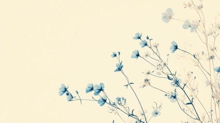 Poster - Delicate Blue Floral Pattern on Cream Background