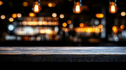 Poster - Dimly lit bar with a wooden counter and a few empty glasses. The lighting is low, creating a cozy atmosphere