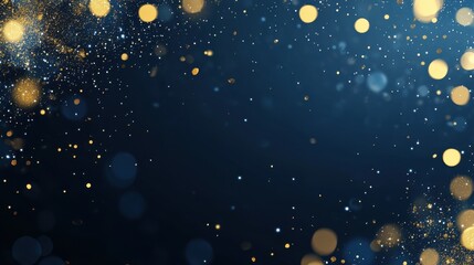 Wall Mural - abstract dark blue and gold particle background with christmas golden light bokeh, shining particles