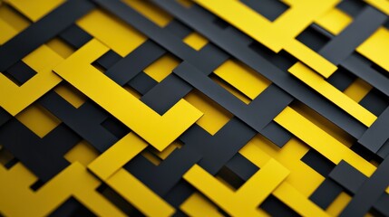 Poster - Black abstract papercut grid pattern on yellow background. Geometric corporate vector design illustration , no logos, no brands