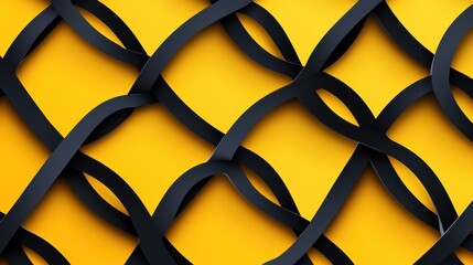Poster - Black abstract papercut grid pattern on yellow background. Geometric corporate vector design illustration , no logos, no brands
