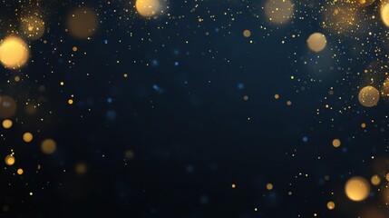 Wall Mural - abstract dark blue and gold particle background with christmas golden light bokeh, shining particles