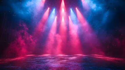 Fototapete - Mesmerizing Blue and Pink Spotlights Bathe Stage in Color