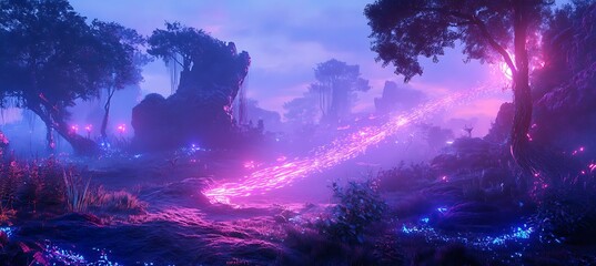 Poster - A neon jungle where cybernetic birds leave glowing trails through the neon canopy