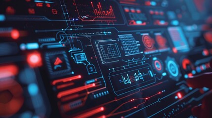 Poster - Futuristic display interface with digital diagrams and data visualization