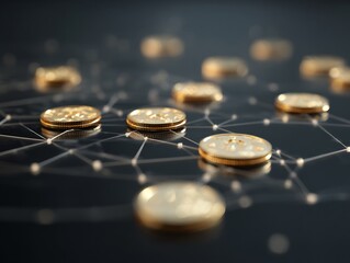Poster - Interconnected Gold Coins Symbolizing Blockchain Technology and Financial Network