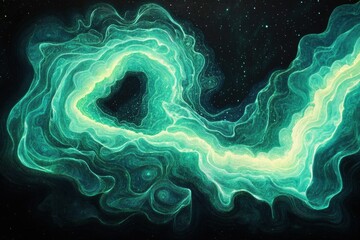 Wall Mural - Abstract cosmic artwork depicting swirling nebulae with vibrant teal and green hues against a dark background.