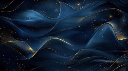 Poster - Soft, flowing waves in deep blue and gold create a calming, abstract design that evokes tranquility and elegance, suitable for various artistic applications