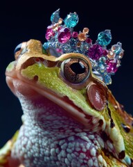 frog on a leaf with a crown