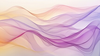 Poster - Soft curves of translucent fabric in purple and gold flow gracefully across the background, evoking a sense of calm and tranquility in an artistic display