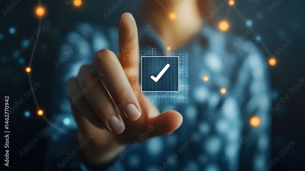 Touchscreen Confirmation with Digital Checkmark Interface Stock Photo ...