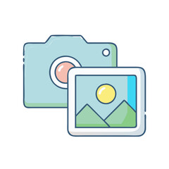 Poster - Stock photo camera and picture frame vector illustration for photography and memories concept