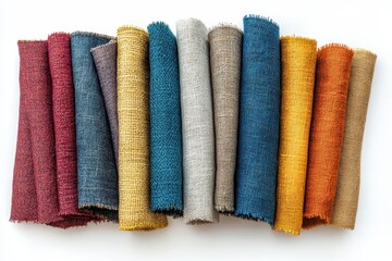 Leinwandbilder - Colorful textures of woven linen fabrics arranged in a stylish display highlighting their softness and variety in tones and patterns