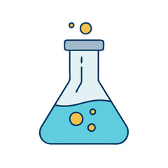 Poster - science lab beaker experiment with blue liquid and bubbles vector illustration graphic design