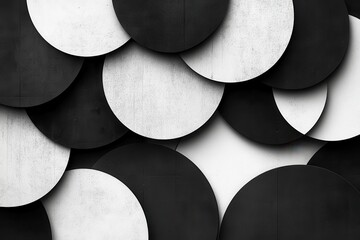 Poster - Abstract arrangement of black and white circles on a flat surface creating a bold visual design