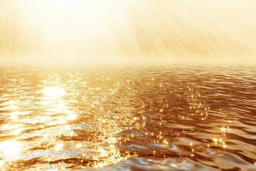 Poster - Golden sunlight reflects on tranquil water surface during a serene sunset near the coast, creating a peaceful and calming atmosphere