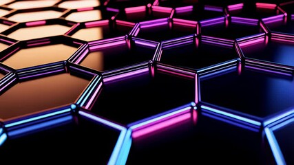 Poster - Abstract Hexagon Pattern with Neon Lights