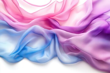 Fototapete - Swirling silk scarf flowing gracefully in shades of blue, pink, and purple against a white background