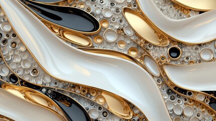 Poster - a gold and black swirl pattern with white circles