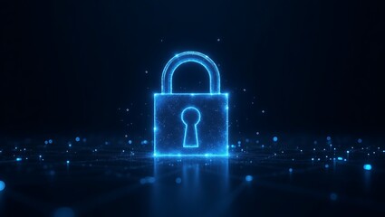3d rendered, neon, glowing, holographic, padlock, security, data protection, cybersecurity