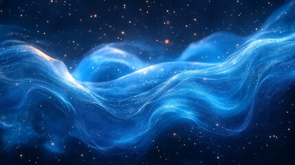 Wall Mural - A dreamlike scene where a blue fabric flows weightlessly in space.