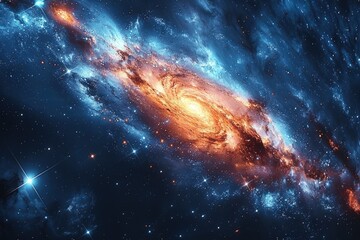Poster - A swirling galaxy containing stars and colorful cosmic nebulae