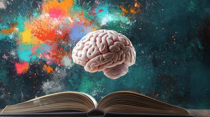Poster - A brain is floating above an open book