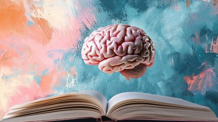 Poster - A brain is floating above an open book