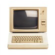 © Margarita Vais  - Vintage computer with CRT monitor and beige keyboard, isolated on white background. nostalgic, minimalistic early computing technology, concept retro tech, nostalgia, evolution of computers