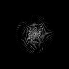 Poster - Abstract spiral design with radiating silver lines on a black background