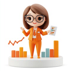 Poster - Cute businesswoman presenting data graphs.