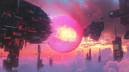 Wall Mural - A glitchart retro futuristic artwork 