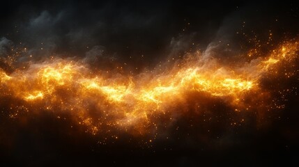 Wall Mural - A golden mist softly rising against a black background, mystical and dreamy