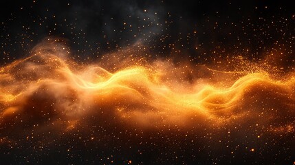 Wall Mural - A golden mist softly rising against a black background, mystical and dreamy