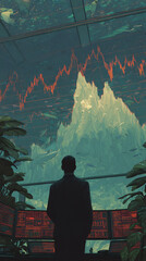 Poster - A man observing stock market data in a modern office 