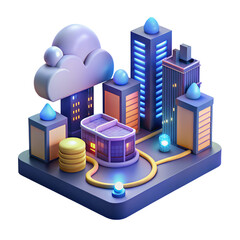 Fototapete - Isometric 3D Render of a Smart City with Cloud Computing Infrastructure