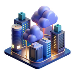 Poster - 3D Isometric Illustration of a Smart City Connected to the Cloud