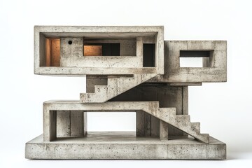 Poster - Modern architectural structure showcasing geometric design in a minimalist style, emphasizing concrete materials and clean lines during daylight