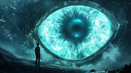 Poster - Mysterious eye phenomenon captivating observer in futuristic landscape surreal imagery sci-fi concept