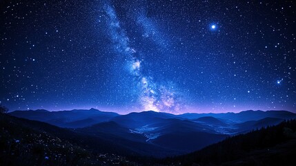 Wall Mural - Stargazing night adventure mountain range landscape photography serene environment aerial view cosmic wonder