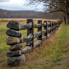 Wall Mural - Stone fence serenity rural landscape nature photography tranquil environment low angle rustic charm