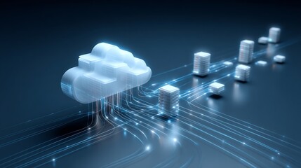 Poster - Abstract cloud computing network architecture with data transmission lines