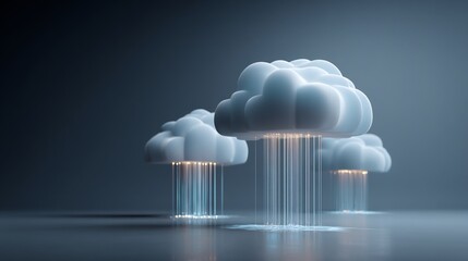 Poster - Abstract digital clouds with glowing connections, cloud computing concept