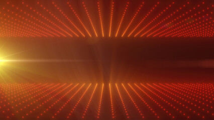 Poster - abstract futuristic grid with red glowing points and golden light source, depicting digital technolo